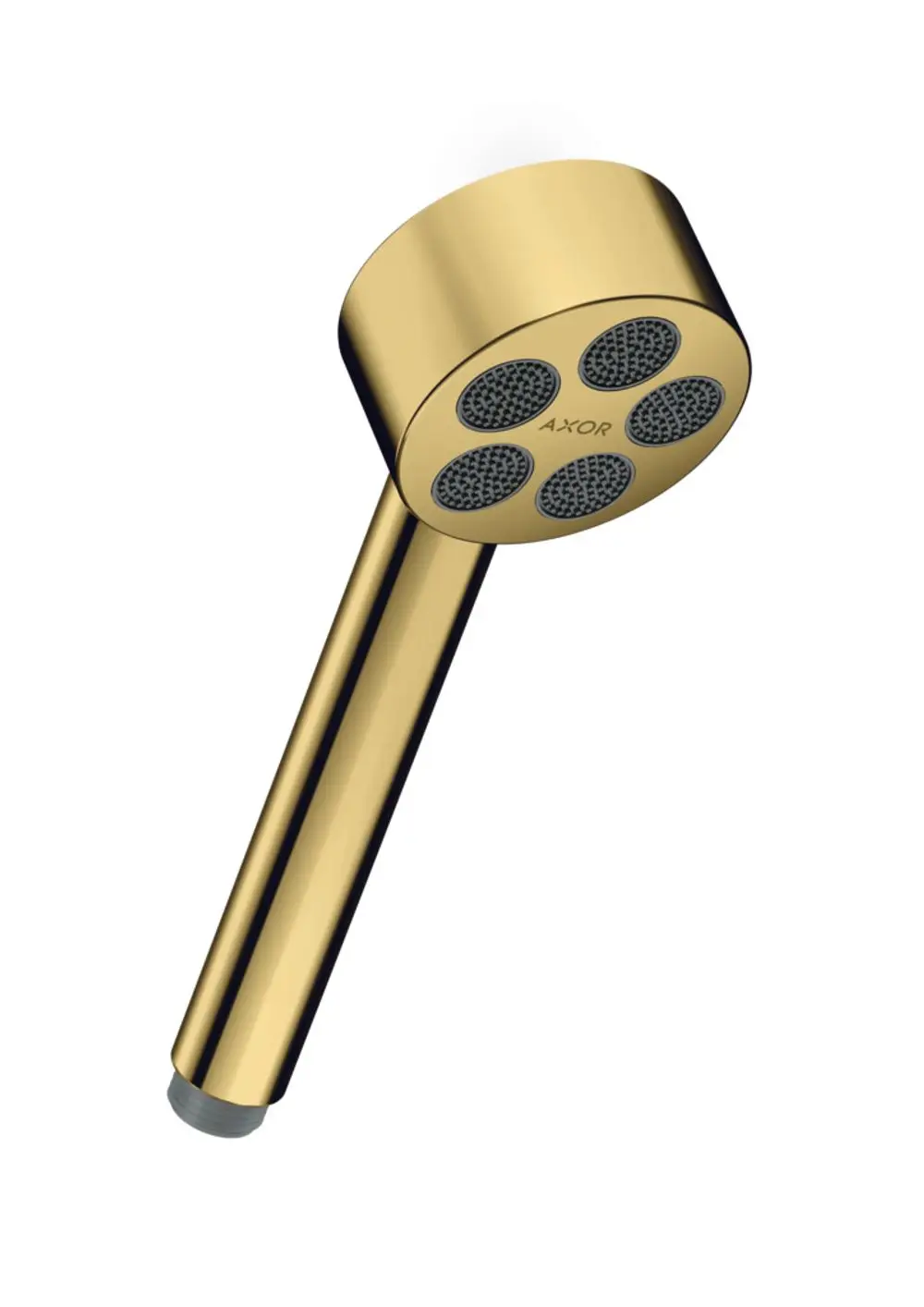 Goldene Handbrause von AXOR mit runder Kopfpartie und mehreren Düsen, ohne sichtbare Maße oder spezifische Produktbezeichnungen.